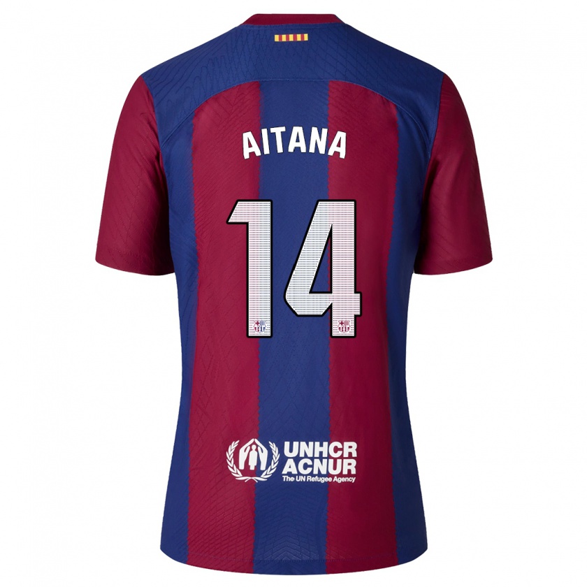 Kandiny Niño Camiseta Aitana Bonmati #14 Rojo Azul 1ª Equipación 2023/24 La Camisa