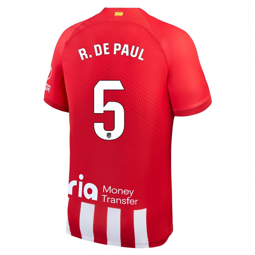 Kandiny Bambino Maglia Rodrigo De Paul #5 Rosso Bianco Kit Gara Home 2023/24 Maglietta