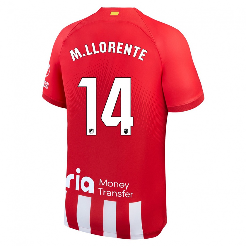 Kandiny Niño Camiseta Marcos Llorente #14 Rojo Blanco 1ª Equipación 2023/24 La Camisa