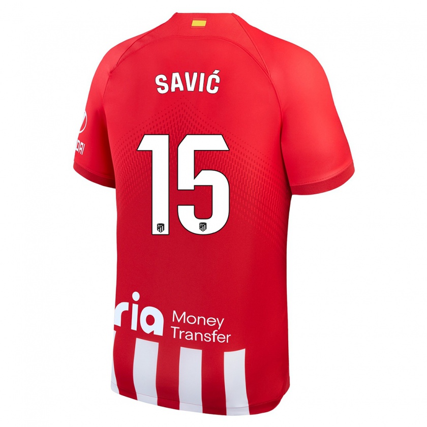 Kandiny Dzieci Stefan Savic #15 Czerwony Biały Domowa Koszulka 2023/24 Koszulki Klubowe