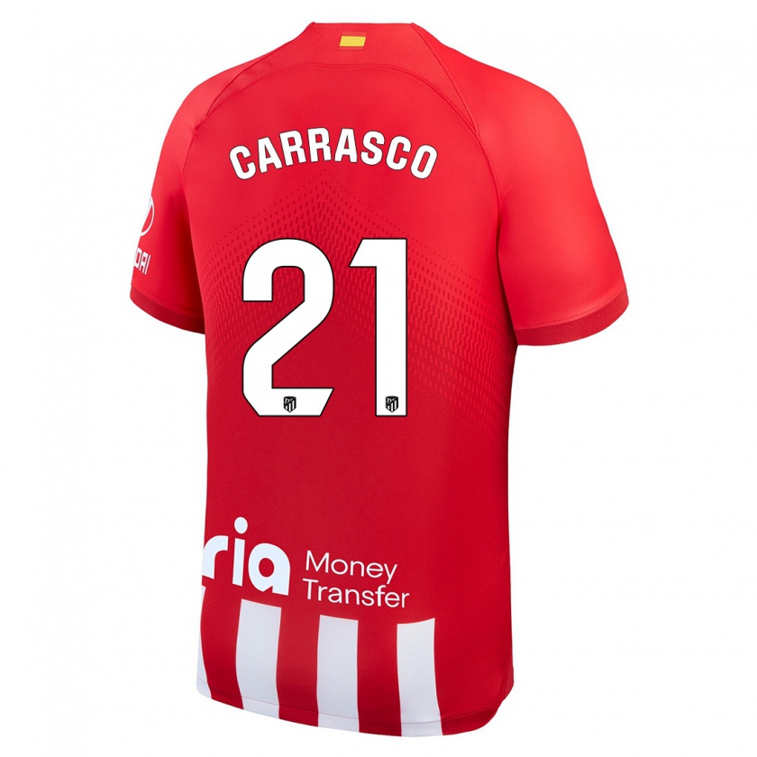 Kandiny Niño Camiseta Yannick Carrasco #21 Rojo Blanco 1ª Equipación 2023/24 La Camisa