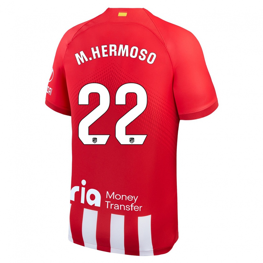 Kandiny Niño Camiseta Mario Hermoso #22 Rojo Blanco 1ª Equipación 2023/24 La Camisa