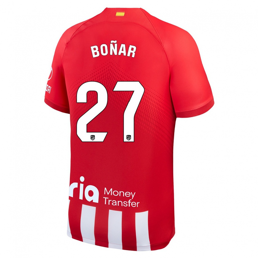 Kandiny Niño Camiseta Javier Boñar #27 Rojo Blanco 1ª Equipación 2023/24 La Camisa