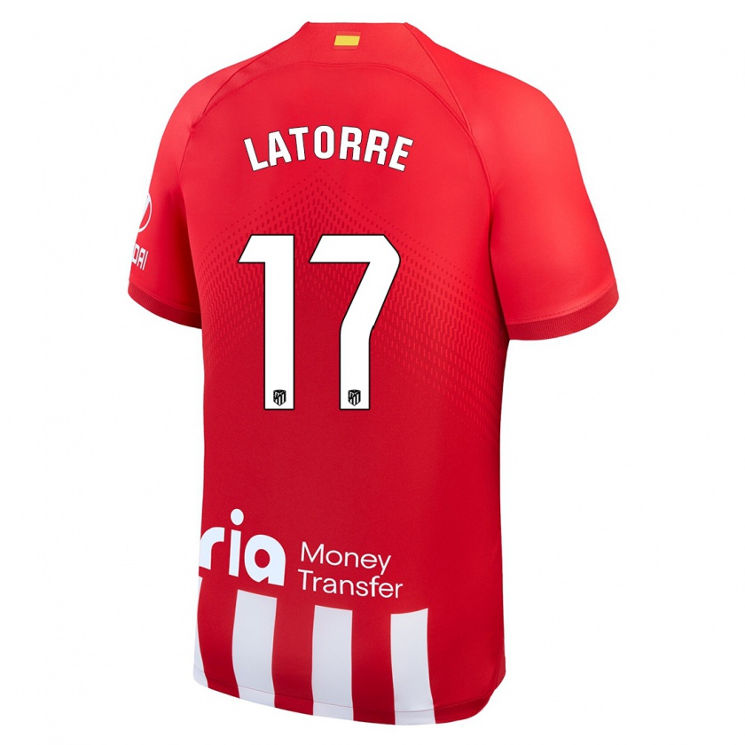 Kandiny Niño Camiseta Barbara Latorre #17 Rojo Blanco 1ª Equipación 2023/24 La Camisa