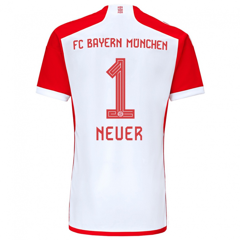 Kandiny Bambino Maglia Manuel Neuer #1 Rosso Bianco Kit Gara Home 2023/24 Maglietta