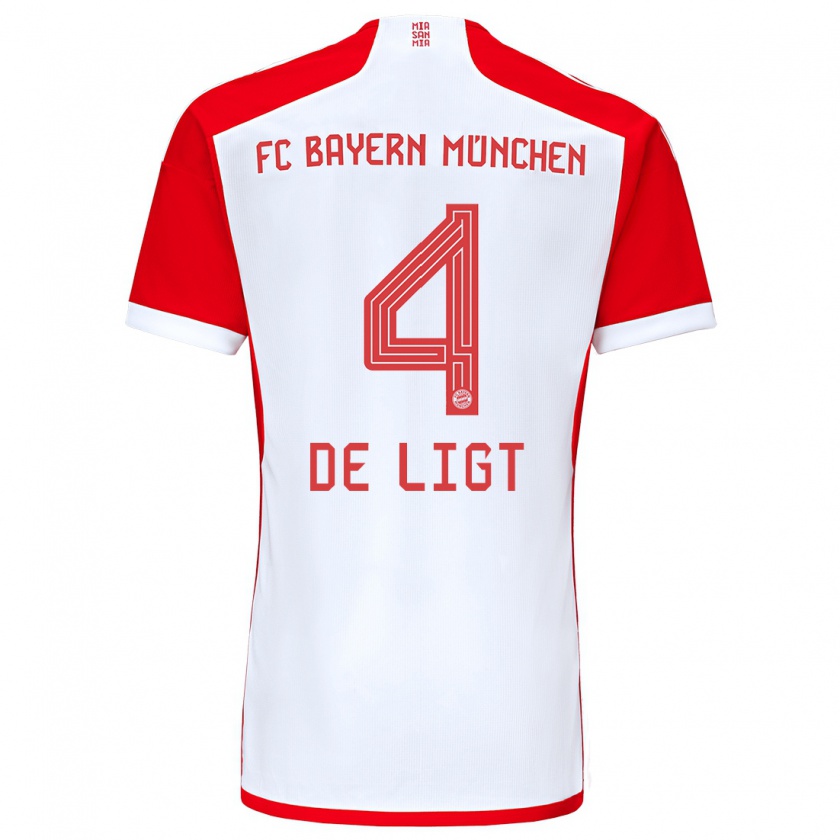 Kandiny Bambino Maglia Matthijs De Ligt #4 Rosso Bianco Kit Gara Home 2023/24 Maglietta