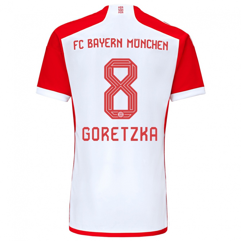 Kandiny Dzieci Leon Goretzka #8 Czerwony Biały Domowa Koszulka 2023/24 Koszulki Klubowe