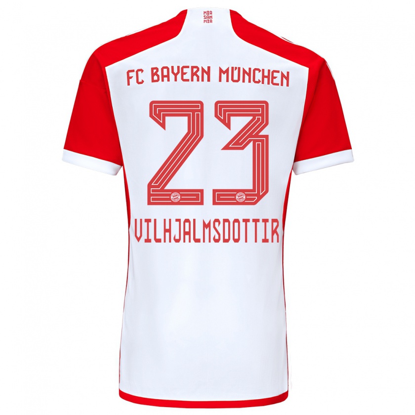 Kandiny Bambino Maglia Karolina Lea Vilhjalmsdottir #23 Rosso Bianco Kit Gara Home 2023/24 Maglietta