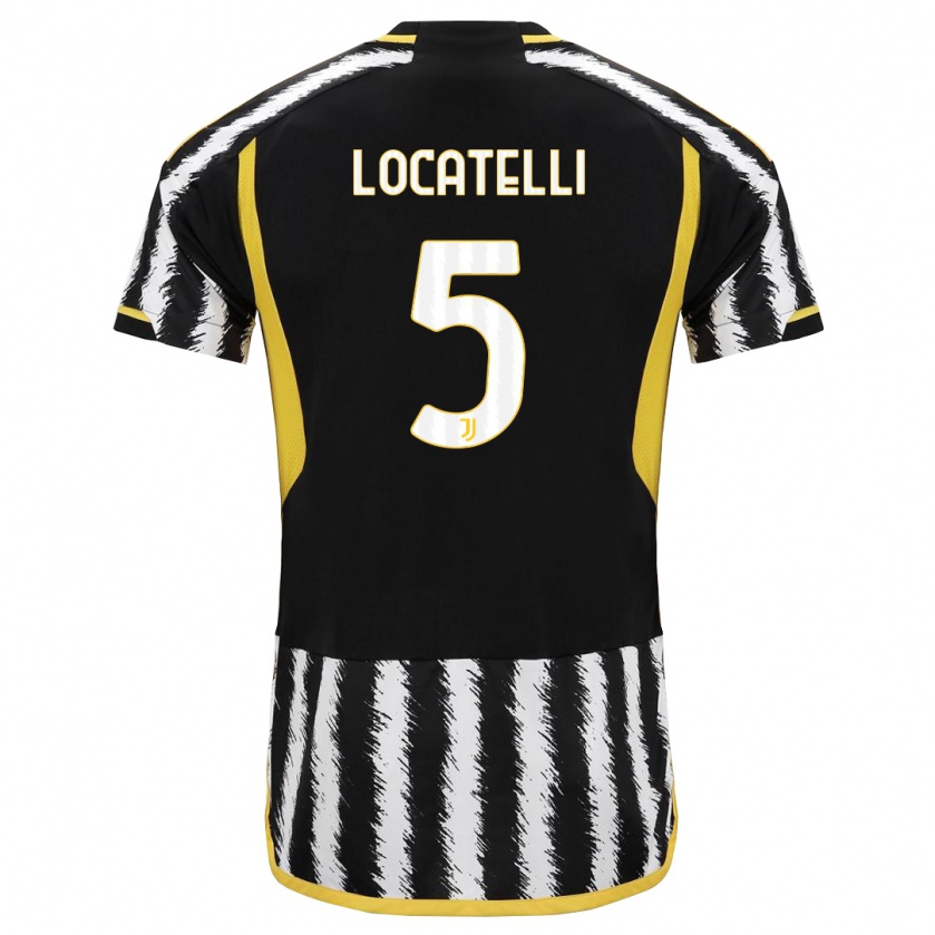 Kandiny Bambino Maglia Manuel Locatelli #5 Nero Bianco Kit Gara Home 2023/24 Maglietta