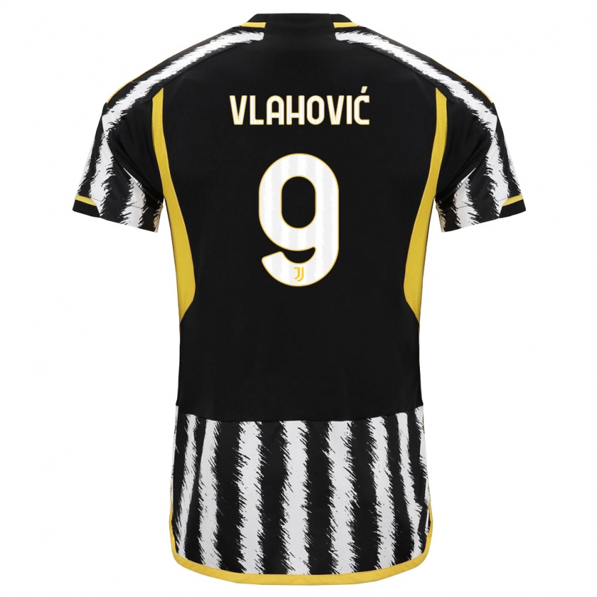 Kandiny Bambino Maglia Dusan Vlahovic #9 Nero Bianco Kit Gara Home 2023/24 Maglietta