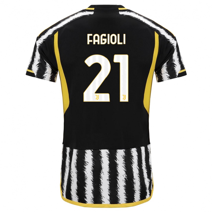 Kandiny Bambino Maglia Nicolò Fagioli #21 Nero Bianco Kit Gara Home 2023/24 Maglietta