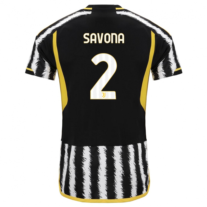 Kandiny Niño Camiseta Nicolò Savona #2 Blanco Negro 1ª Equipación 2023/24 La Camisa