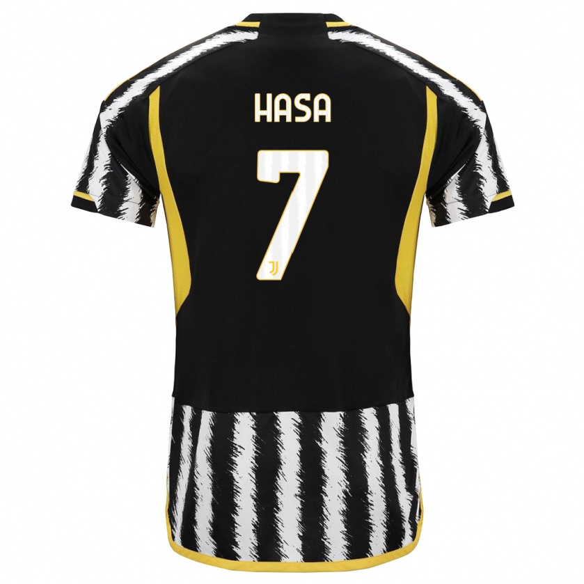 Kandiny Niño Camiseta Luis Hasa #7 Blanco Negro 1ª Equipación 2023/24 La Camisa