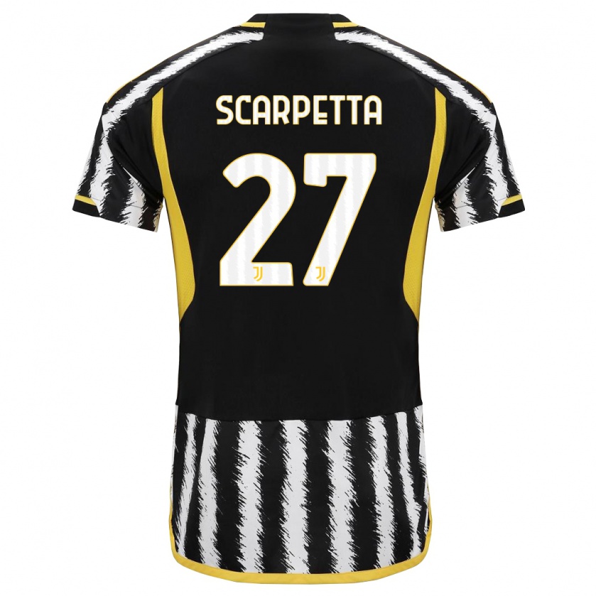 Kandiny Niño Camiseta Jacopo Scarpetta #27 Blanco Negro 1ª Equipación 2023/24 La Camisa