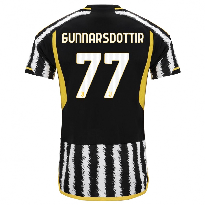 Kandiny Kinderen Sara Bjork Gunnarsdottir #77 Zwart Wit Thuisshirt Thuistenue 2023/24 T-Shirt België