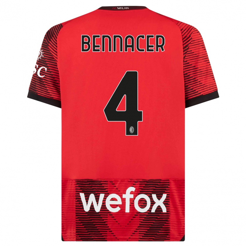 Kandiny Niño Camiseta Ismaël Bennacer #4 Negro Rojo 1ª Equipación 2023/24 La Camisa