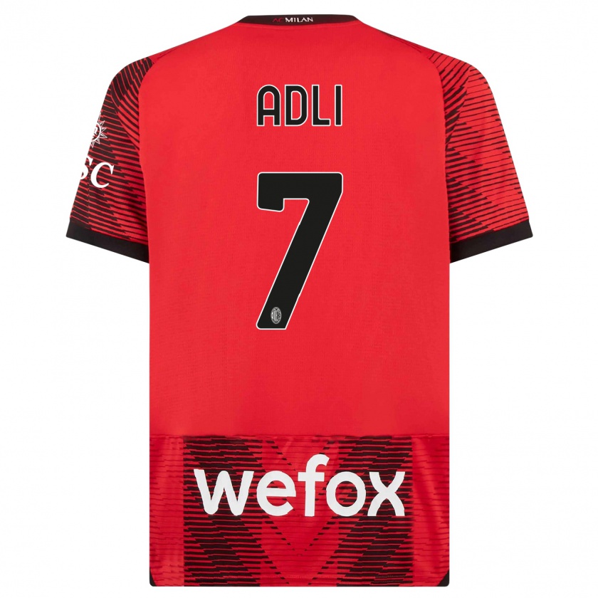 Kandiny Niño Camiseta Yacine Adli #7 Negro Rojo 1ª Equipación 2023/24 La Camisa