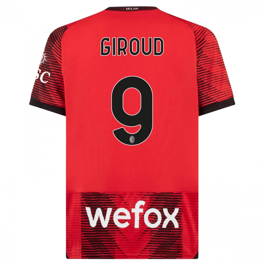 Kandiny Niño Camiseta Olivier Giroud #9 Negro Rojo 1ª Equipación 2023/24 La Camisa