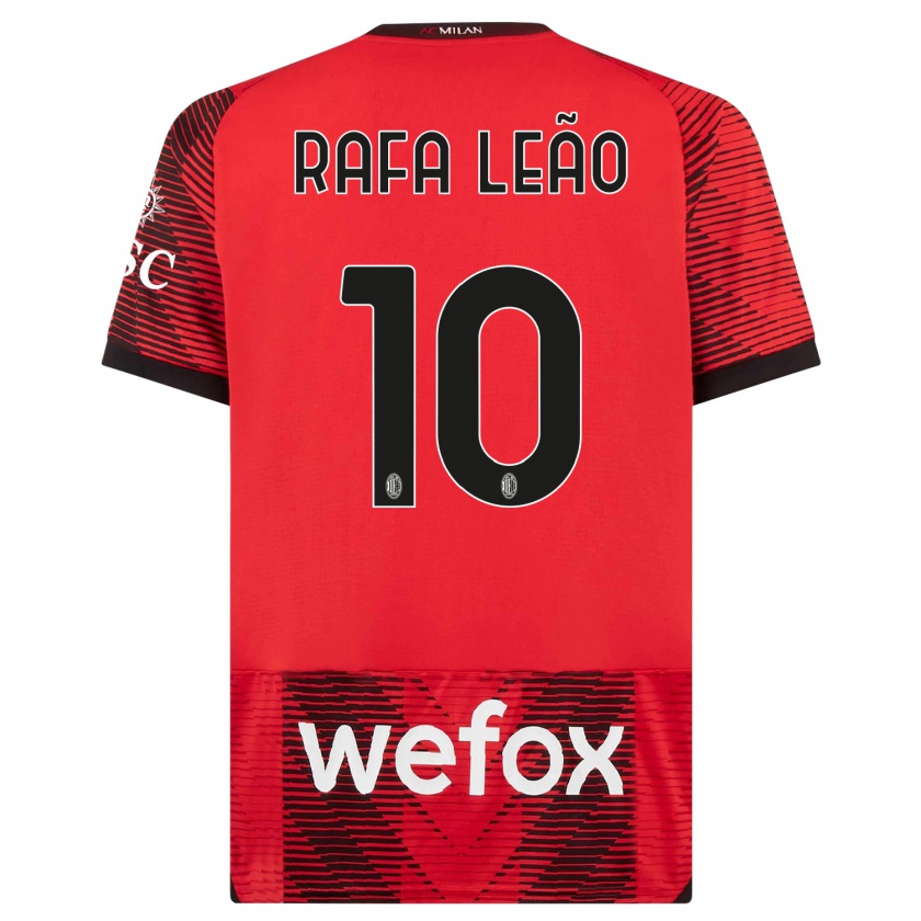 Kandiny Bambino Maglia Rafael Leão #10 Rosso Nero Kit Gara Home 2023/24 Maglietta