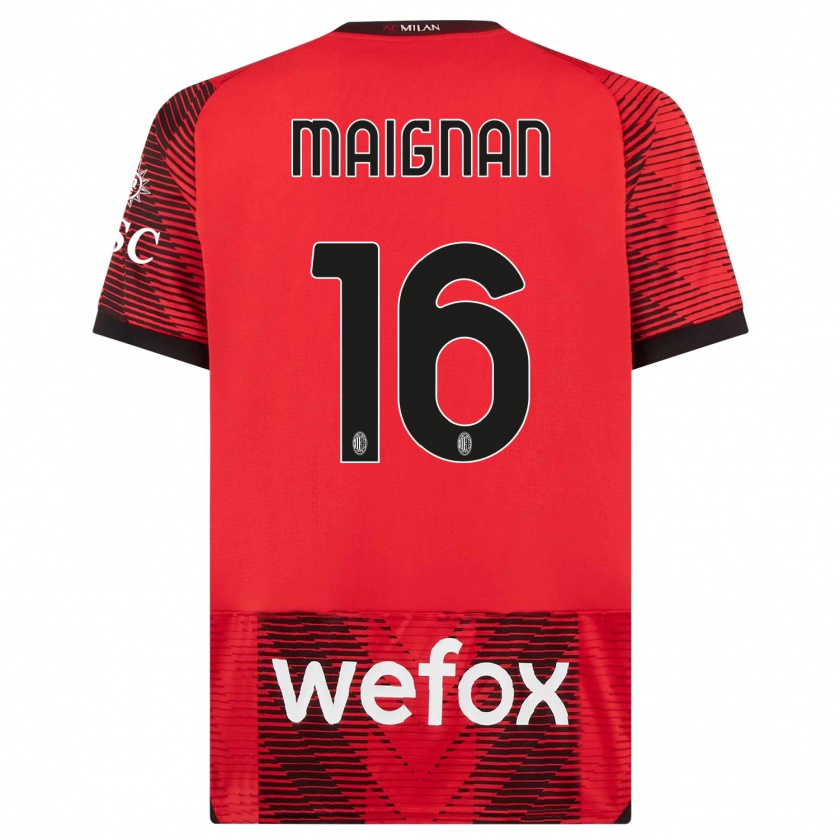 Kandiny Kinderen Mike Maignan #16 Rood Zwart Thuisshirt Thuistenue 2023/24 T-Shirt België