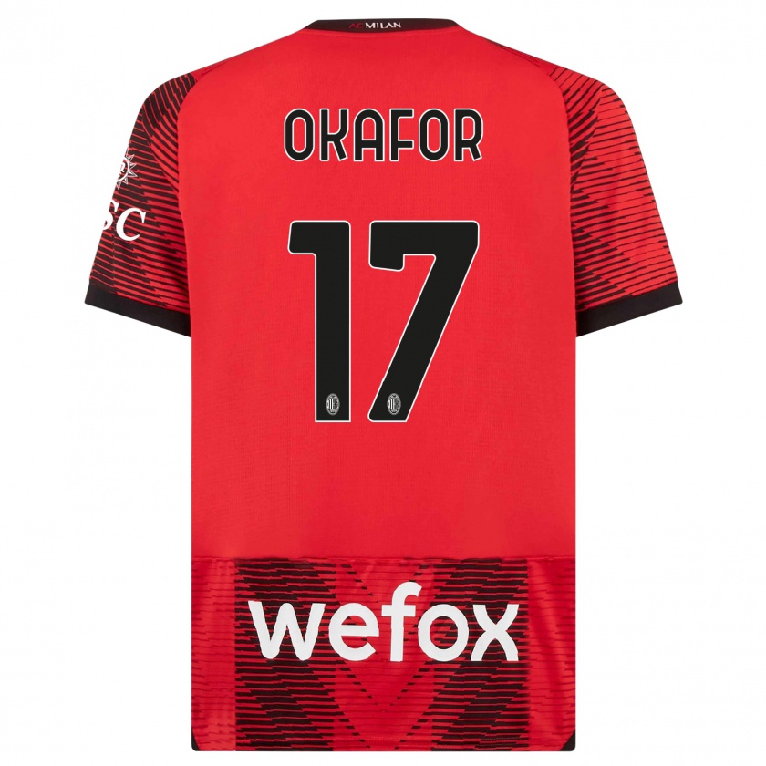 Kandiny Kinderen Noah Okafor #17 Rood Zwart Thuisshirt Thuistenue 2023/24 T-Shirt België