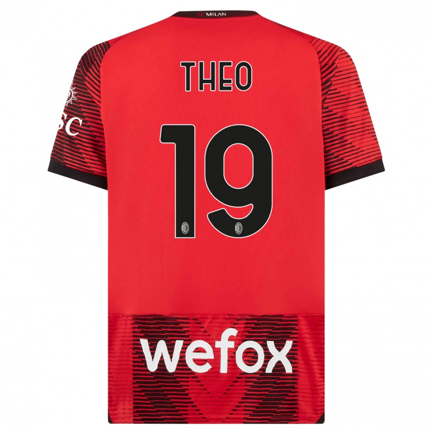 Kandiny Niño Camiseta Theo Hernández #19 Negro Rojo 1ª Equipación 2023/24 La Camisa