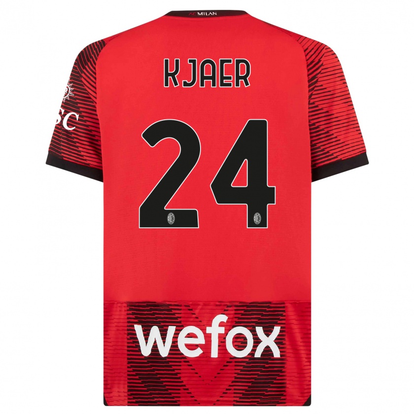 Kandiny Niño Camiseta Simon Kjaer #24 Negro Rojo 1ª Equipación 2023/24 La Camisa