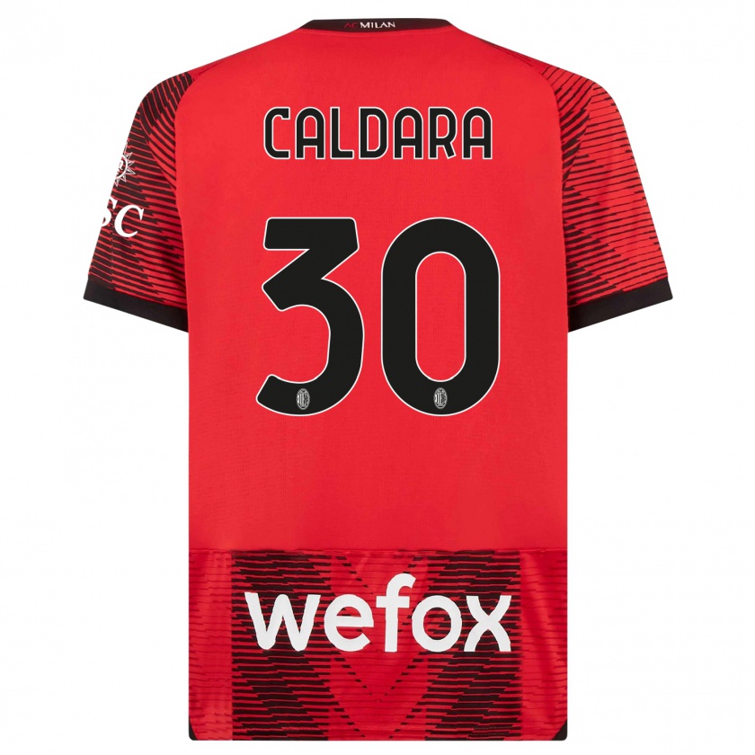 Kandiny Niño Camiseta Mattia Caldara #30 Negro Rojo 1ª Equipación 2023/24 La Camisa