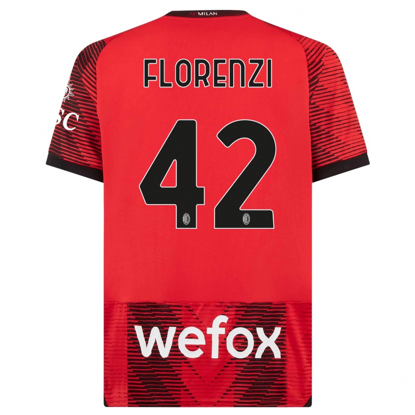 Kandiny Bambino Maglia Alessandro Florenzi #42 Rosso Nero Kit Gara Home 2023/24 Maglietta