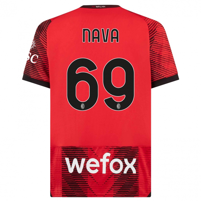 Kandiny Niño Camiseta Lapo Nava #69 Negro Rojo 1ª Equipación 2023/24 La Camisa