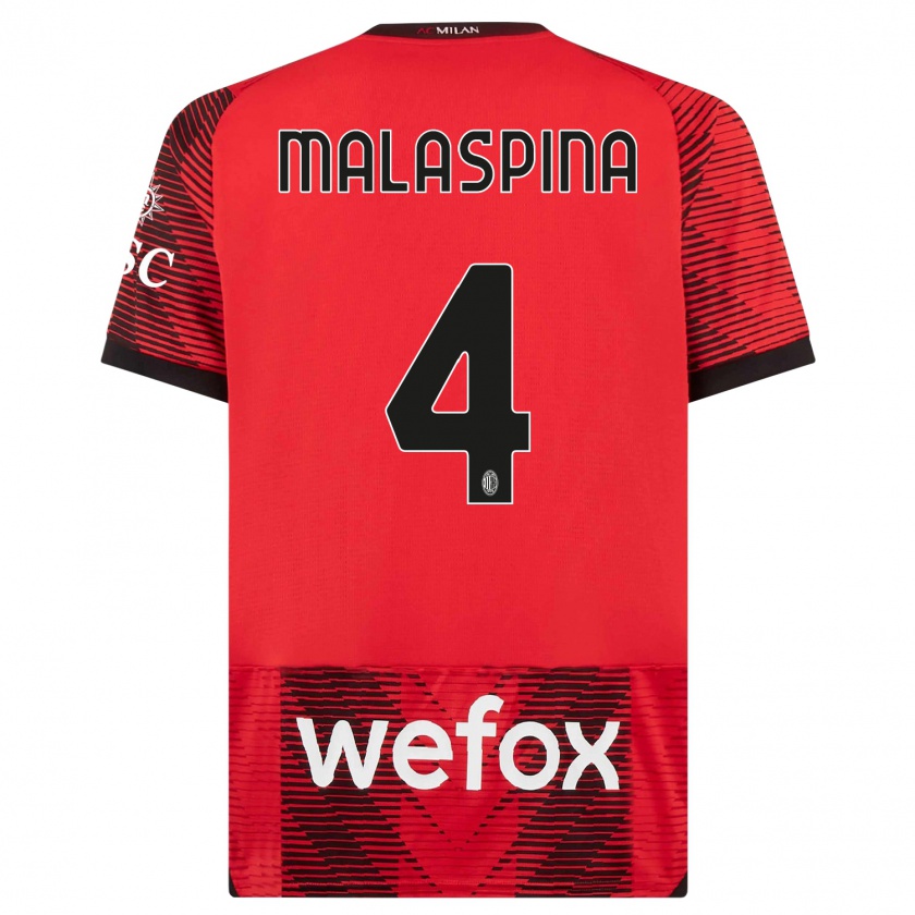 Kandiny Niño Camiseta Mattia Malaspina #4 Negro Rojo 1ª Equipación 2023/24 La Camisa