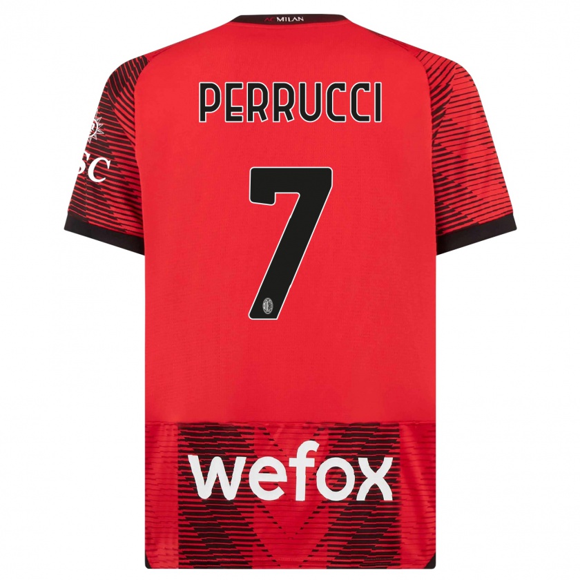 Kandiny Niño Camiseta Vincenzo Perrucci #7 Negro Rojo 1ª Equipación 2023/24 La Camisa