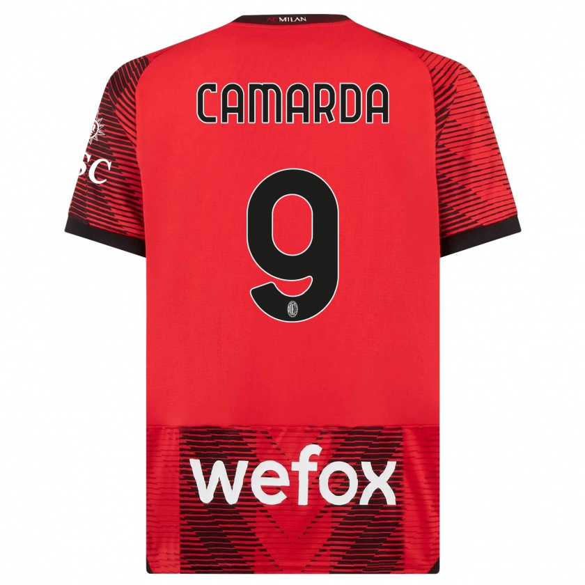 Kandiny Niño Camiseta Francesco Camarda #9 Negro Rojo 1ª Equipación 2023/24 La Camisa