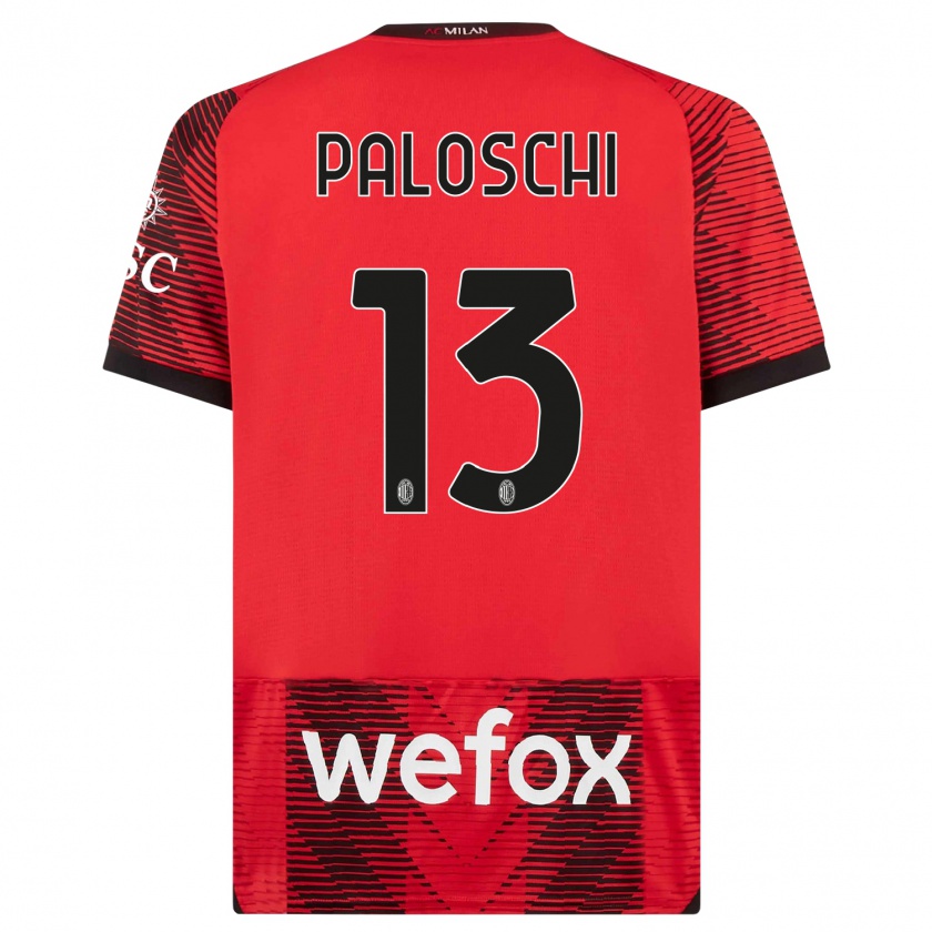 Kandiny Niño Camiseta Dorian Paloschi #13 Negro Rojo 1ª Equipación 2023/24 La Camisa