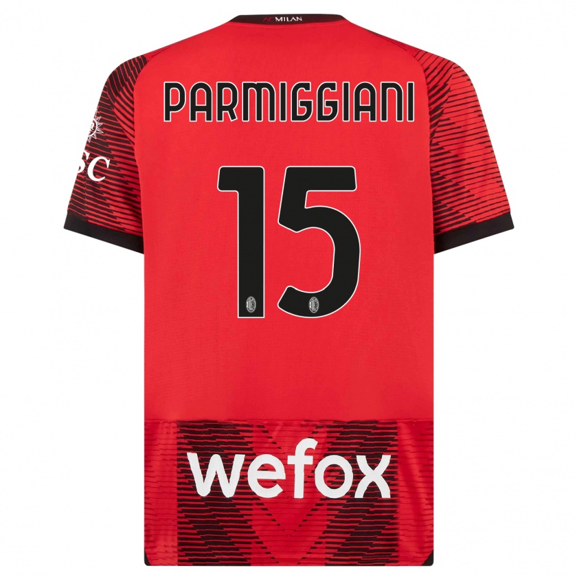 Kandiny Kinderen Pietro Parmiggiani #15 Rood Zwart Thuisshirt Thuistenue 2023/24 T-Shirt België