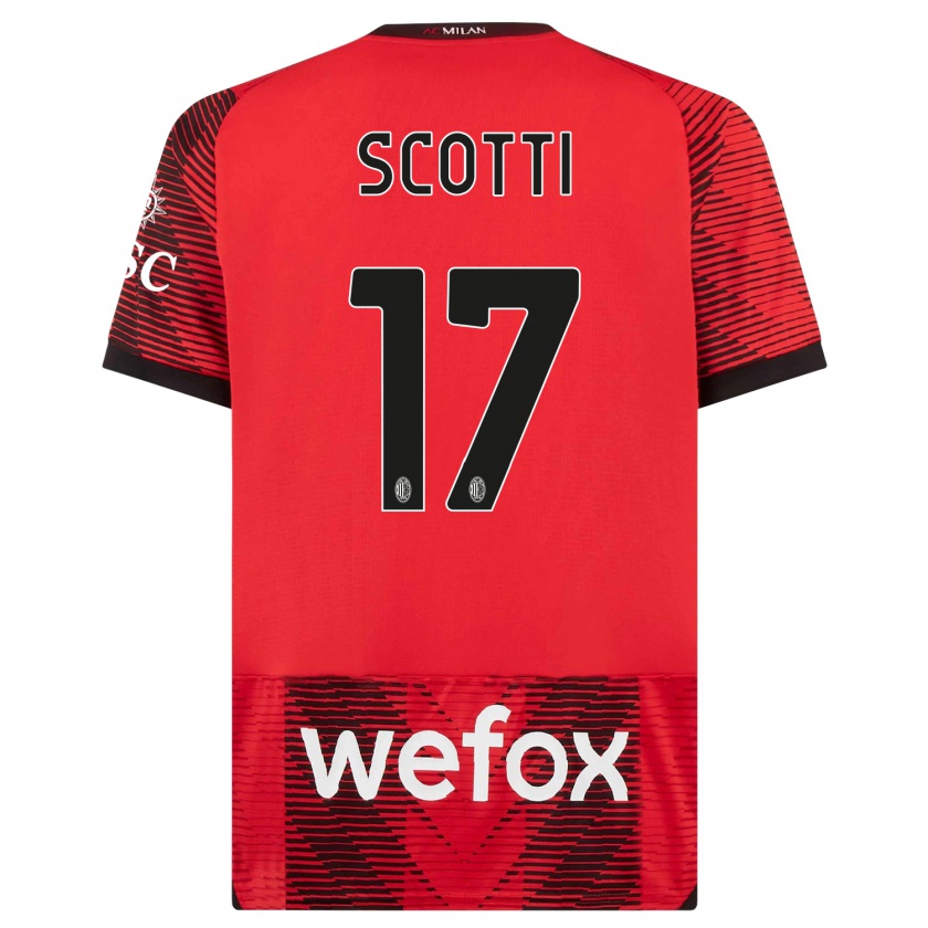 Kandiny Bambino Maglia Filippo Scotti #17 Rosso Nero Kit Gara Home 2023/24 Maglietta