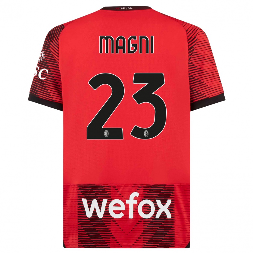 Kandiny Bambino Maglia Vittorio Magni #23 Rosso Nero Kit Gara Home 2023/24 Maglietta