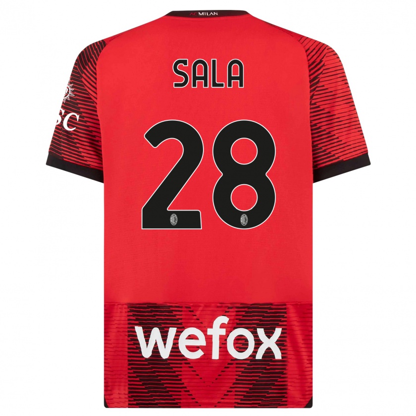 Kandiny Bambino Maglia Emanuele Sala #28 Rosso Nero Kit Gara Home 2023/24 Maglietta