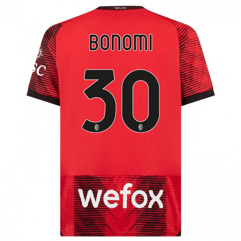 Kandiny Bambino Maglia Alessandro Bonomi #30 Rosso Nero Kit Gara Home 2023/24 Maglietta