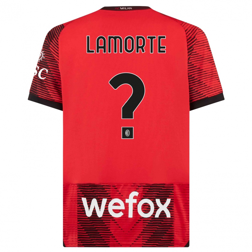 Kandiny Niño Camiseta Alessandro Lamorte #0 Negro Rojo 1ª Equipación 2023/24 La Camisa