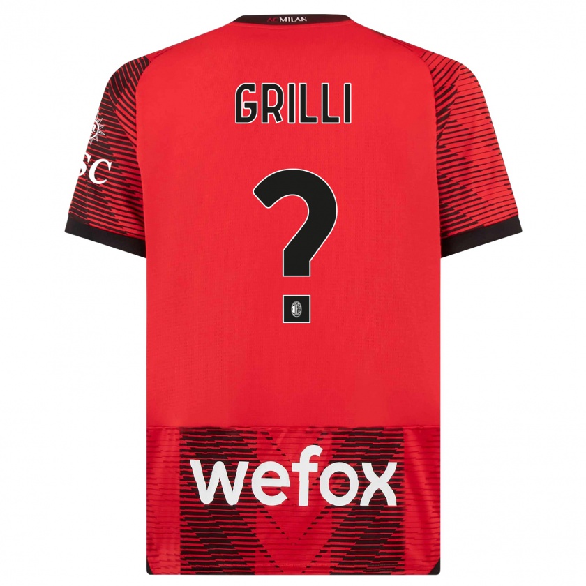 Kandiny Bambino Maglia Lorenzo Grilli #0 Rosso Nero Kit Gara Home 2023/24 Maglietta