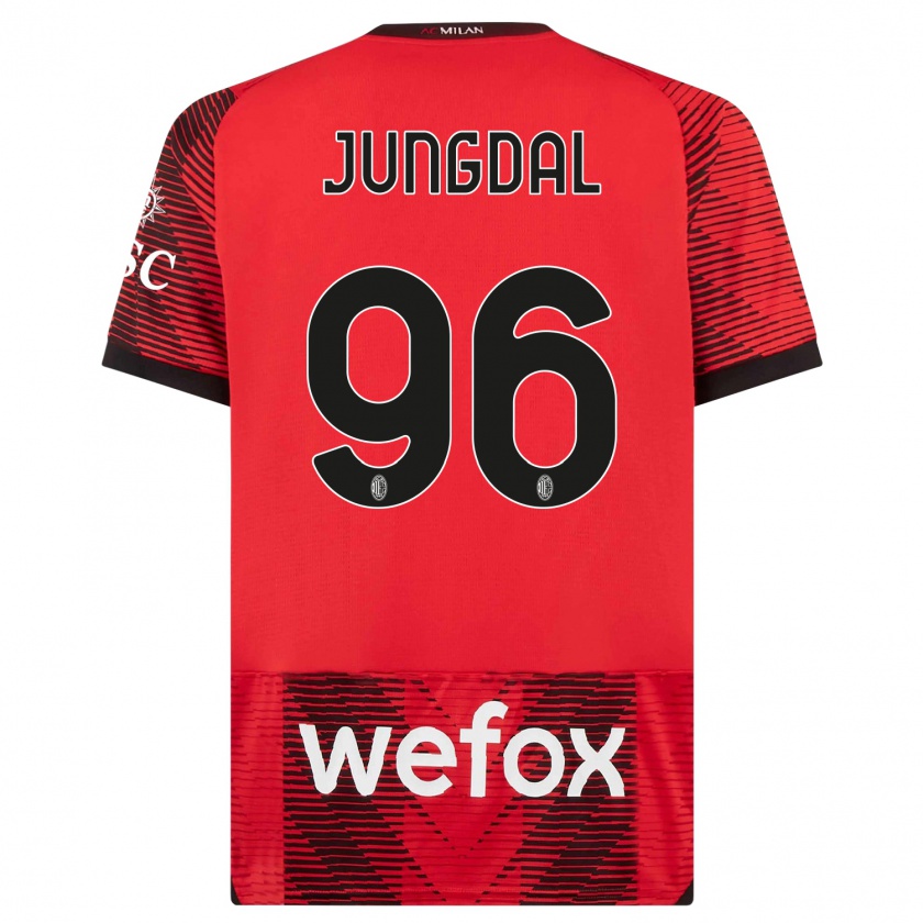 Kandiny Niño Camiseta Andreas Jungdal #96 Negro Rojo 1ª Equipación 2023/24 La Camisa