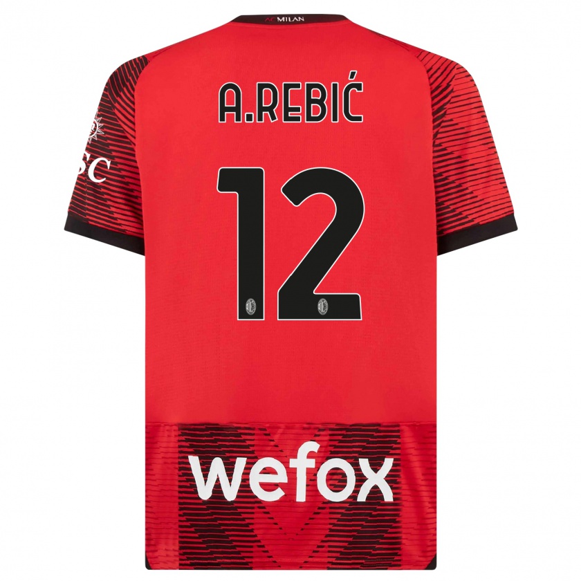 Kandiny Bambino Maglia Ante Rebic #12 Rosso Nero Kit Gara Home 2023/24 Maglietta