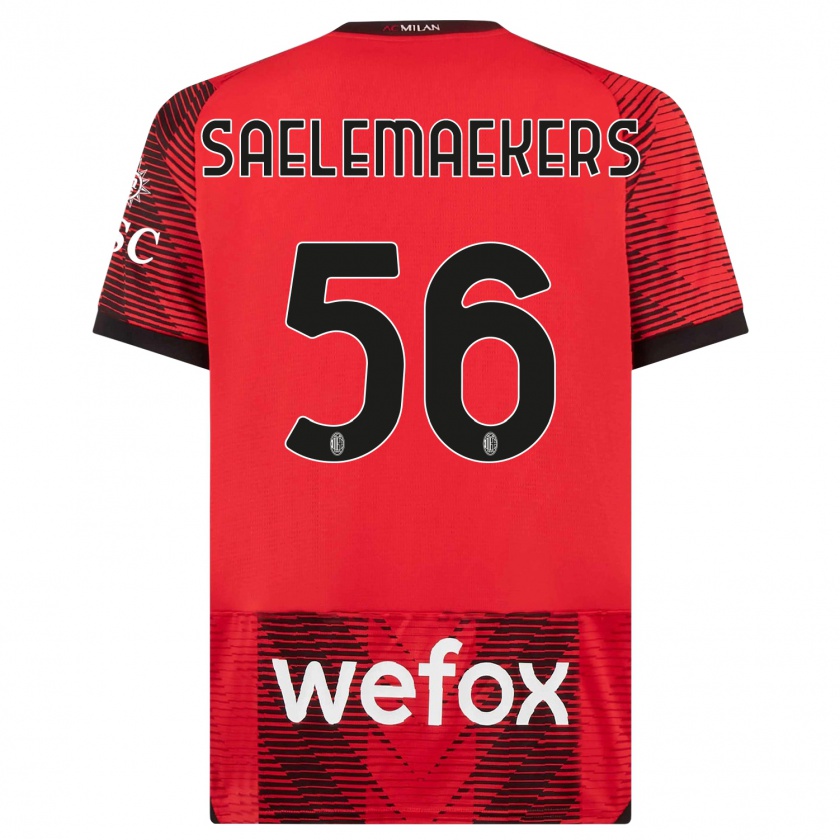 Kandiny Niño Camiseta Alexis Saelemaekers #56 Negro Rojo 1ª Equipación 2023/24 La Camisa