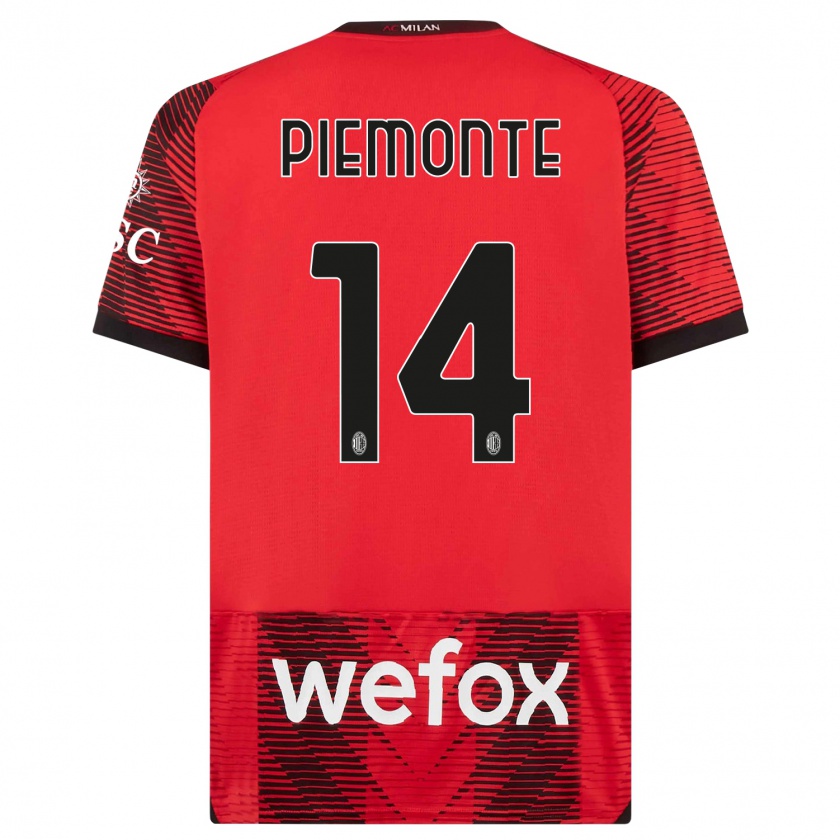 Kandiny Niño Camiseta Martina Piemonte #14 Negro Rojo 1ª Equipación 2023/24 La Camisa