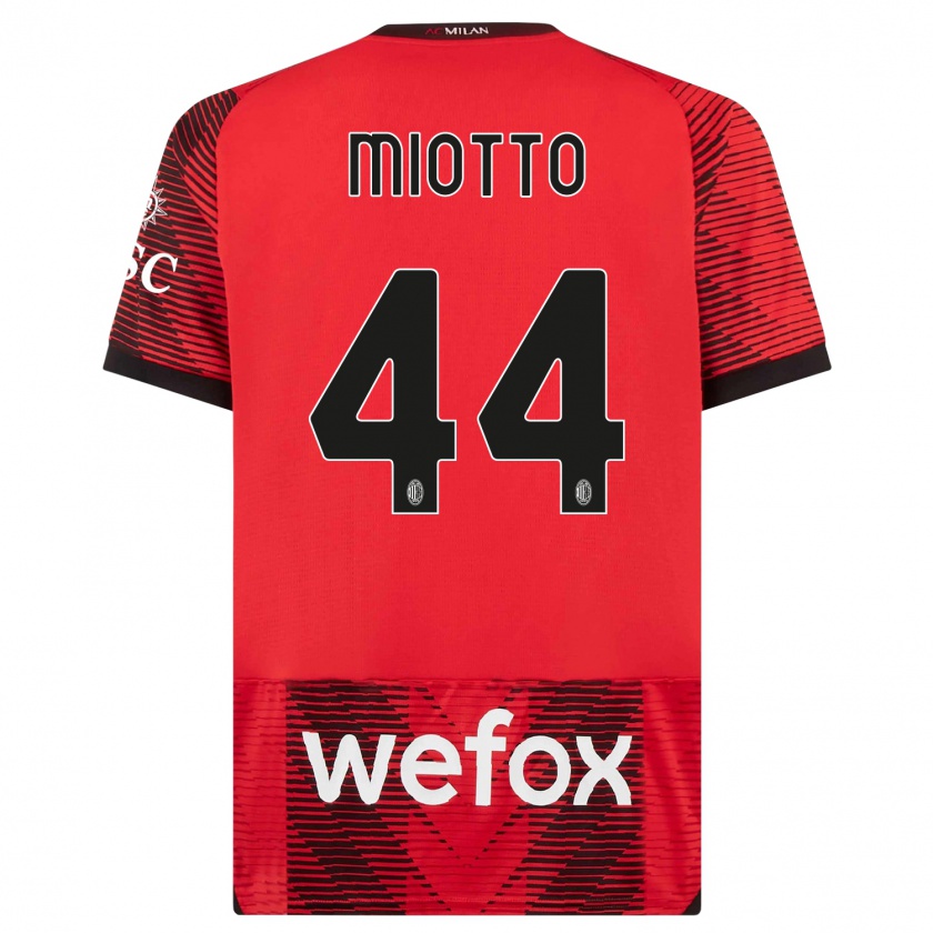 Kandiny Niño Camiseta Giorgia Miotto #44 Negro Rojo 1ª Equipación 2023/24 La Camisa