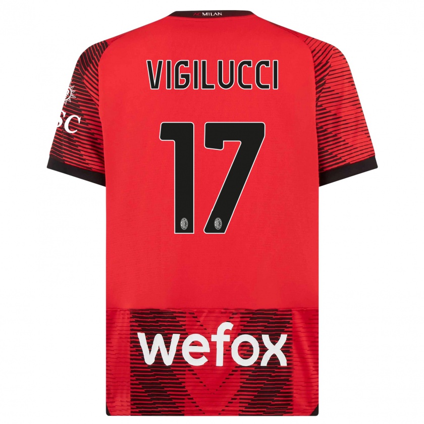 Kandiny Niño Camiseta Valery Vigilucci #17 Negro Rojo 1ª Equipación 2023/24 La Camisa