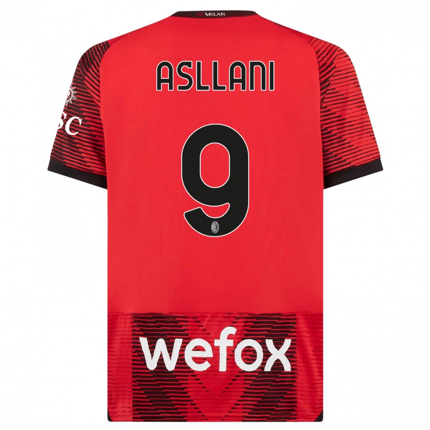 Kandiny Niño Camiseta Kosovare Asllani #9 Negro Rojo 1ª Equipación 2023/24 La Camisa