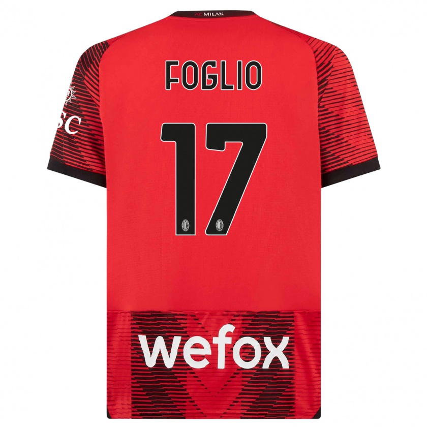 Kandiny Niño Camiseta Christian Foglio #17 Negro Rojo 1ª Equipación 2023/24 La Camisa