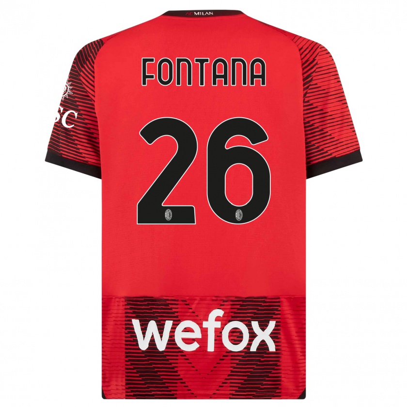 Kandiny Niño Camiseta Francesco Fontana #26 Negro Rojo 1ª Equipación 2023/24 La Camisa